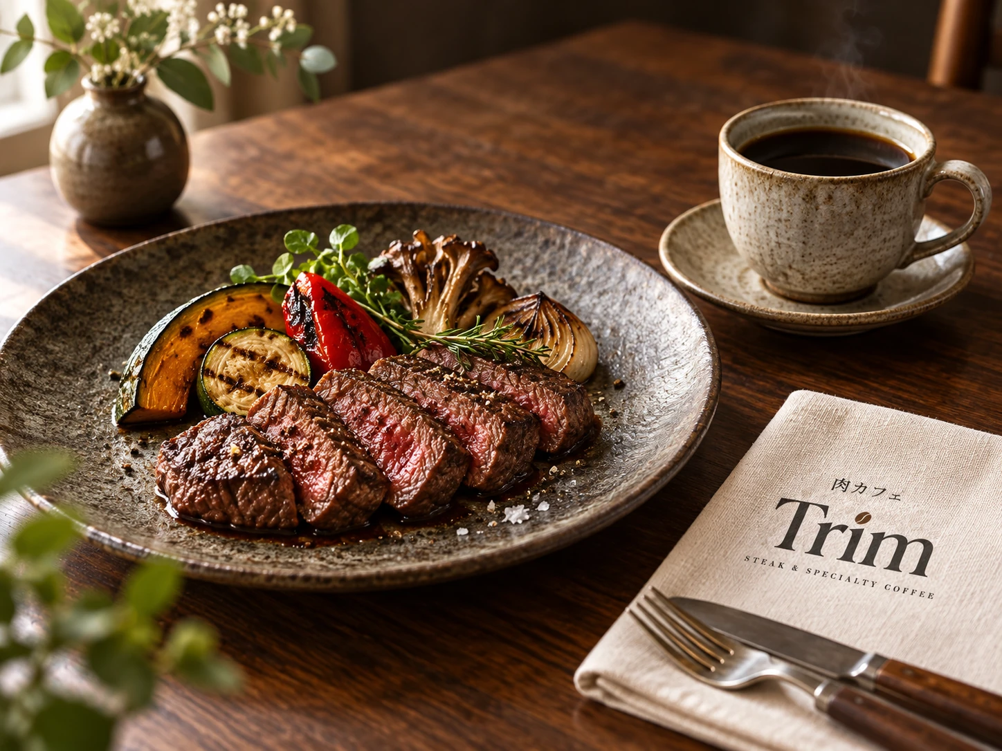 肉料理とコーヒーを配した肉カフェ Trimのブランドイメージ